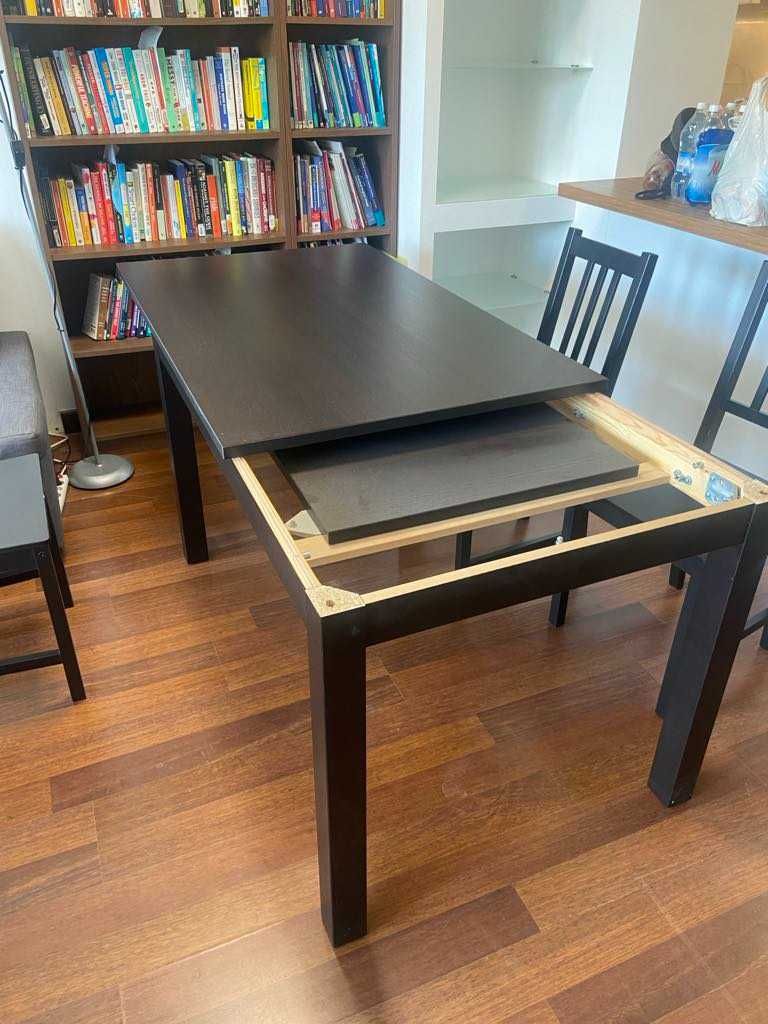 Stół rozkładany, brązowo-czarny, 130/190x80 cm IKEA i 4 krzesła