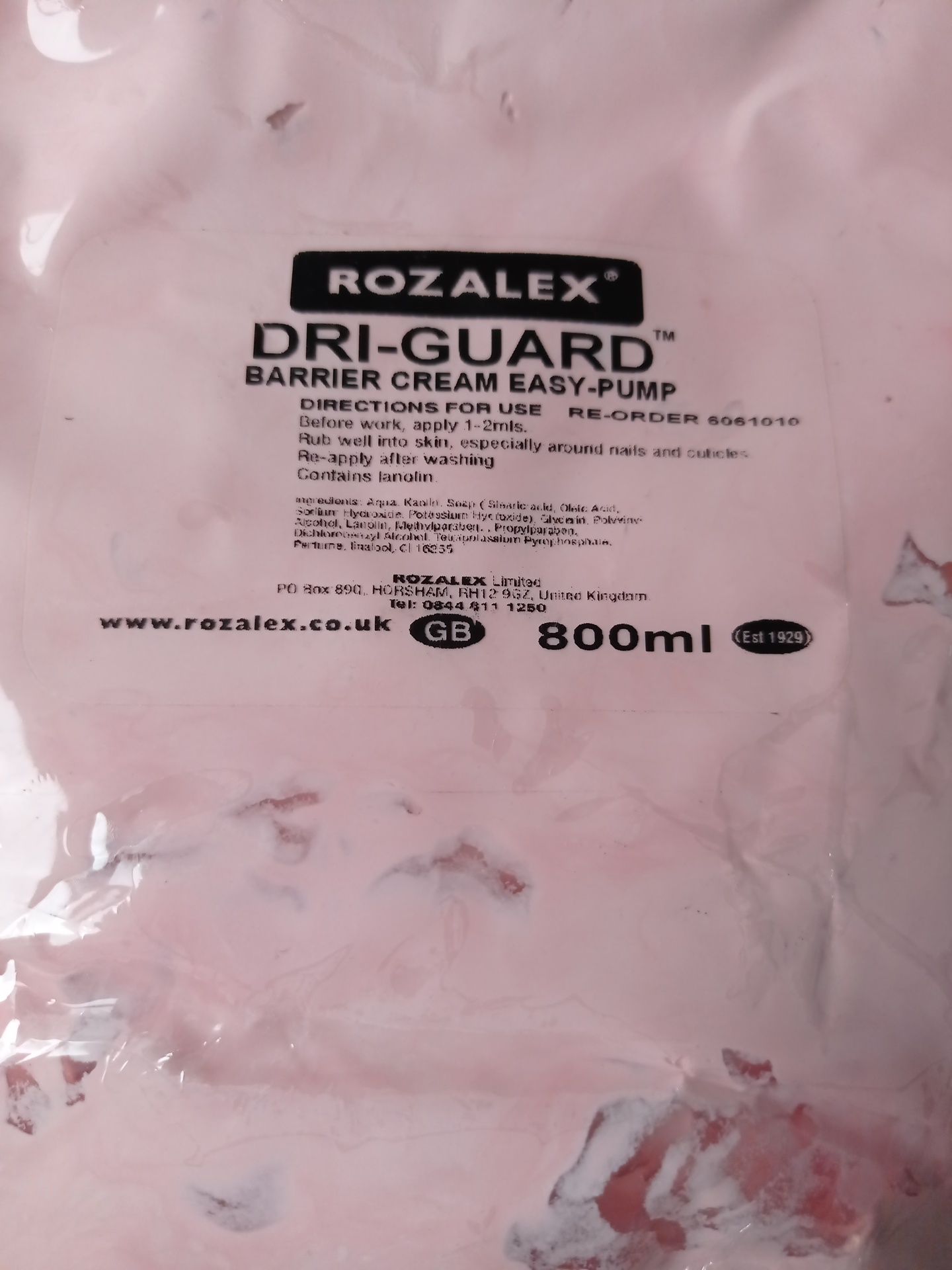 6 x 800ml Rozalex Dri-Guard barrier krem dozownik dystrybutor podajnik