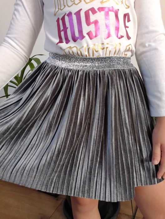 spódniczka srebrna 110/116 cm/szara plisowanka F&F 5-6 lat