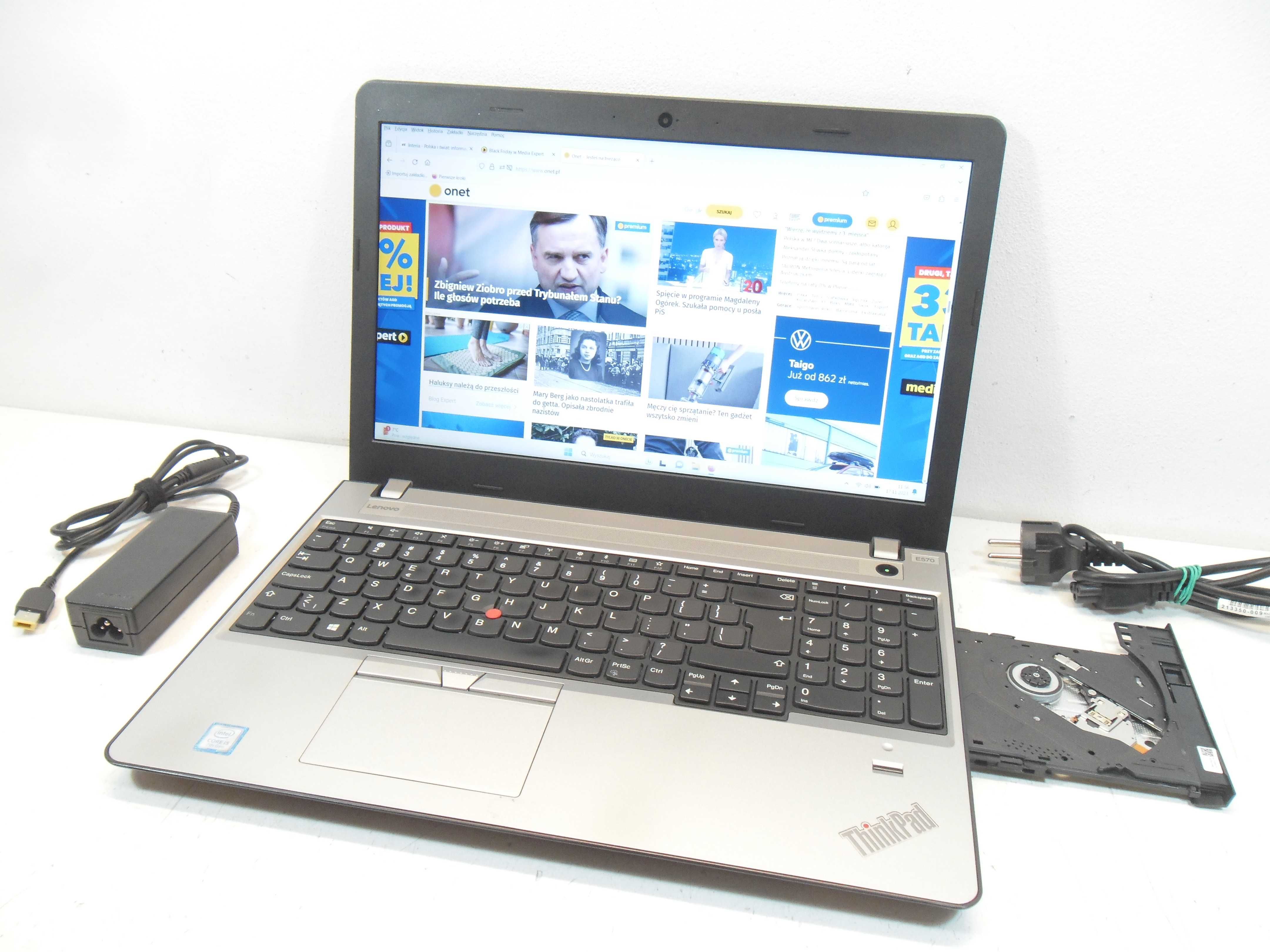 Laptop Lenovo Thinkpad e570 i5-7gen/SSD/FHD/Kamera/napęd DVD ! Gw. 12m