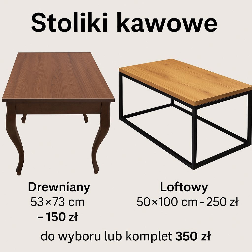 Stoliki kawowe – loft i drewniany | 2 sztuki