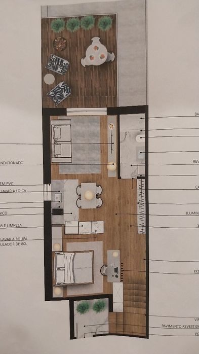 Apartamento T2 com terraço. Para arrendamento.