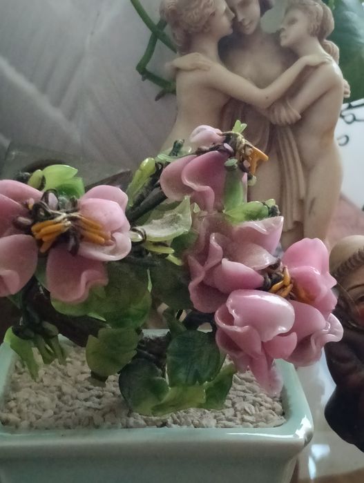 Pequeno vaso/ Bonsai de porcelana/ pedra de vidro