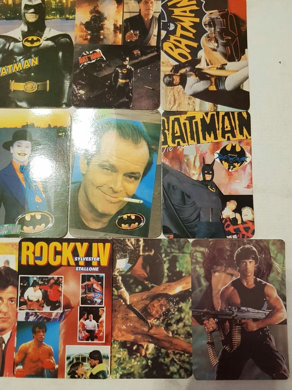 Calendários antigos do Batman, Rambo e Rocky dos anos 90