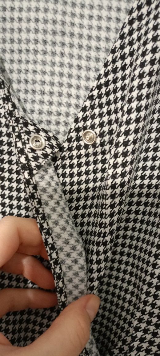 H&M koszula pepitka 128 134 biało czarna krateczka