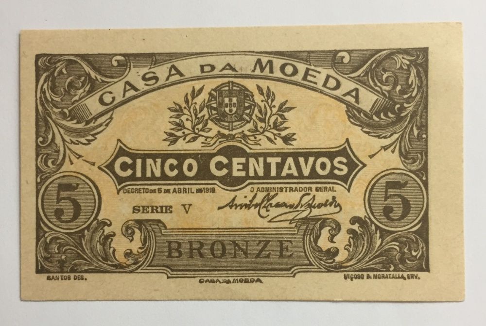 CÉDULA - 5 Centavos 1918 - Casa da Moeda