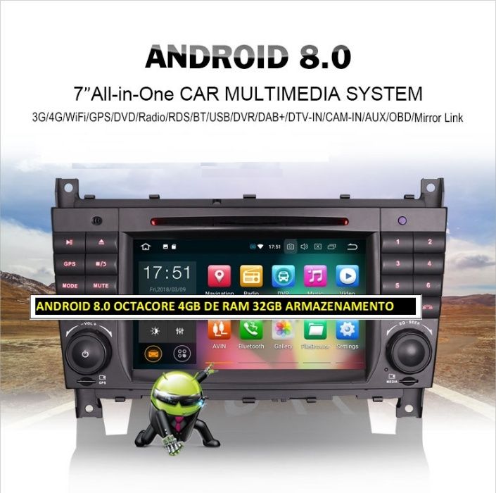 Auto-rádio 2 din android 13 64GB para Mercedes c220 w203 ano 2004