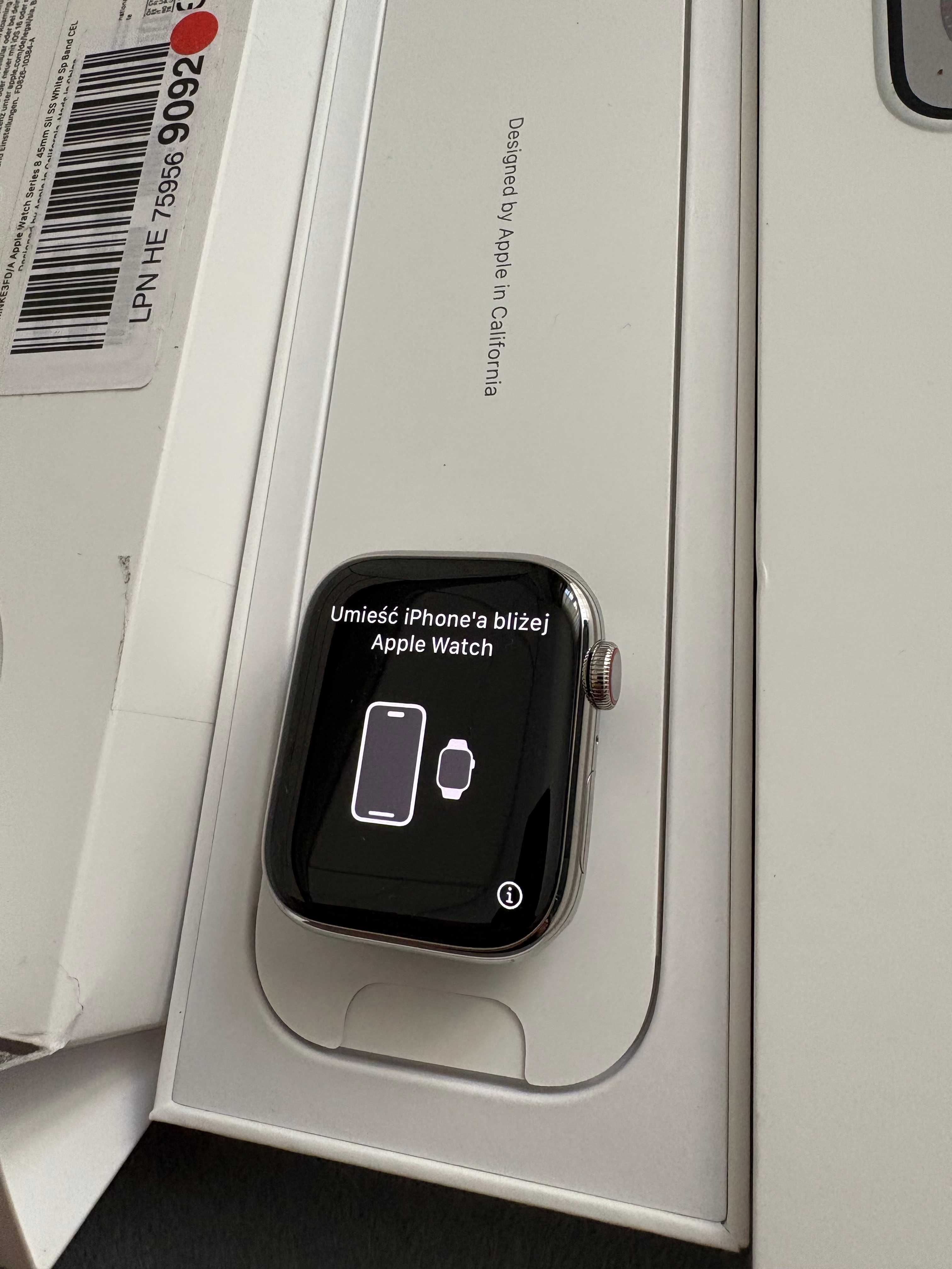 Apple Watch 8 45mm cellular srebrny stal nierdzewna iCloud