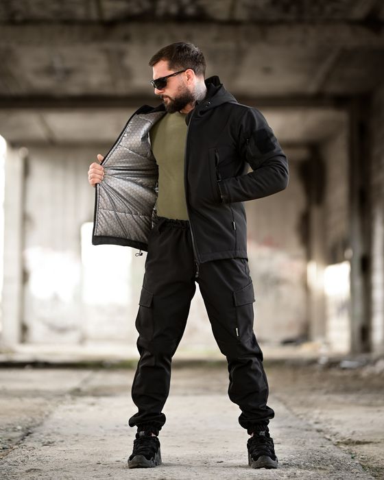 Зимовий тактичний чорний костюм штани + куртка Progress 7.62