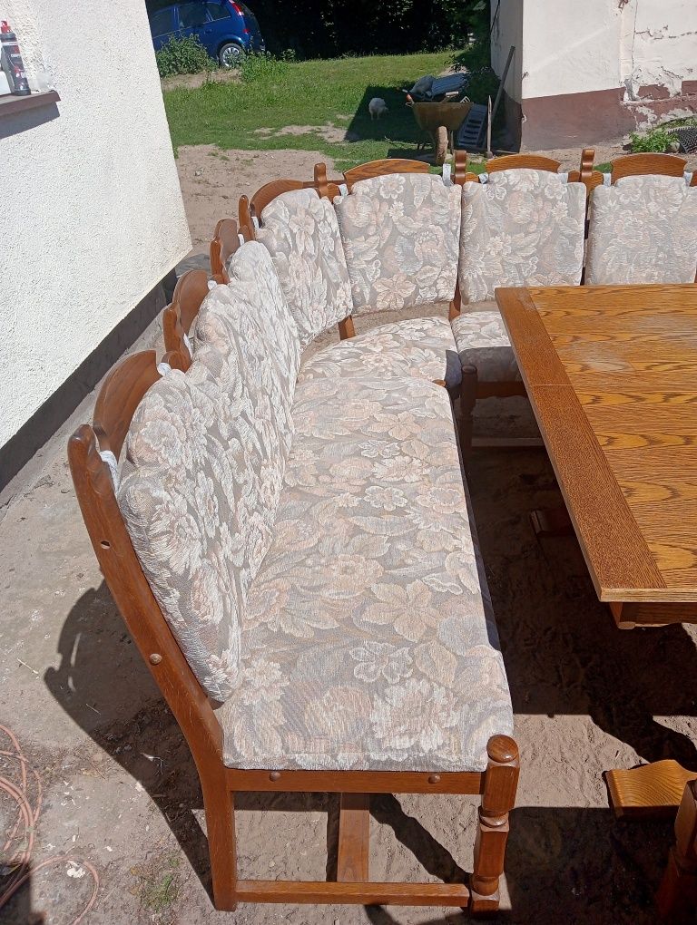 Narożnik kuchenny plus stół plus 3 krzesla Lity Dąb