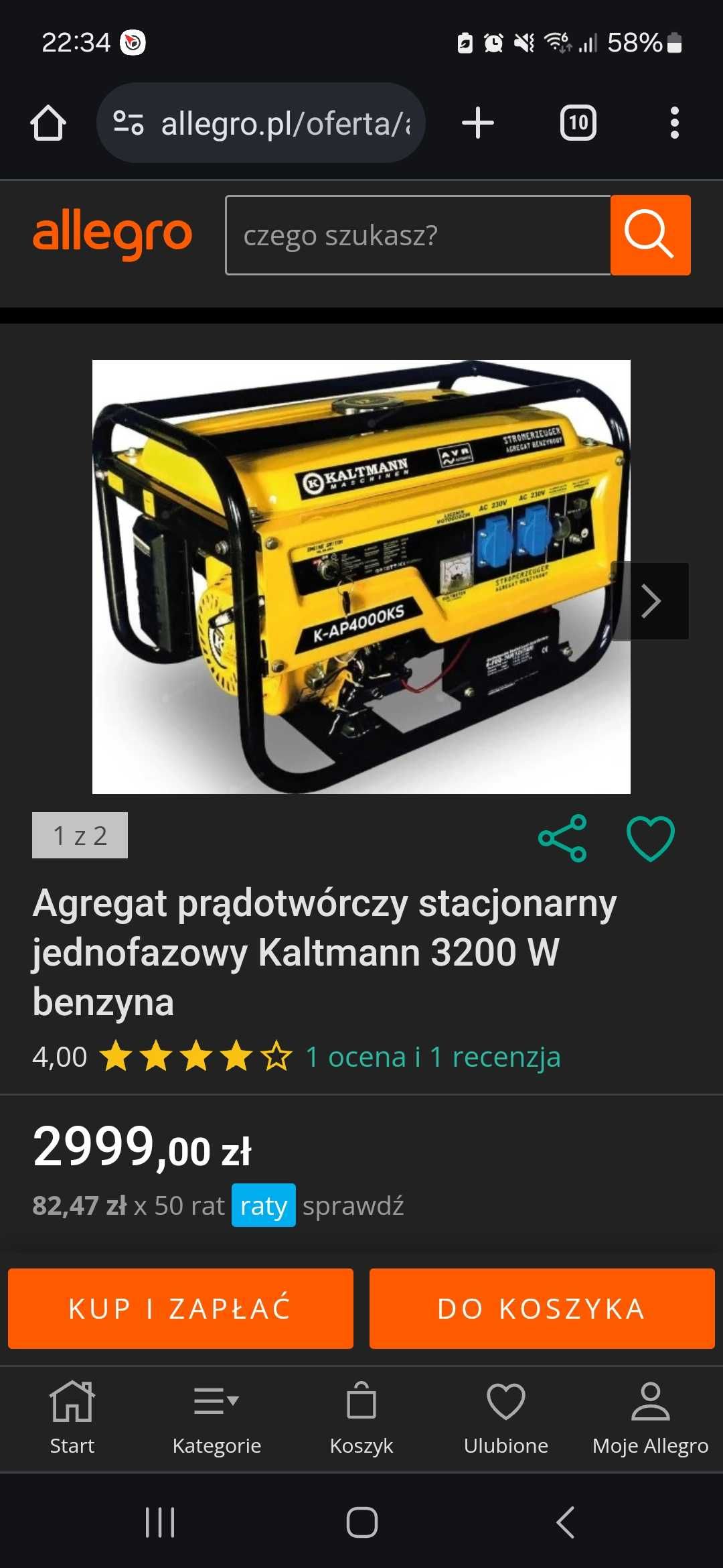 Sprzedam Agregat prądotwórczy stacjonarny jednofazowy Kaltmann 3200 W