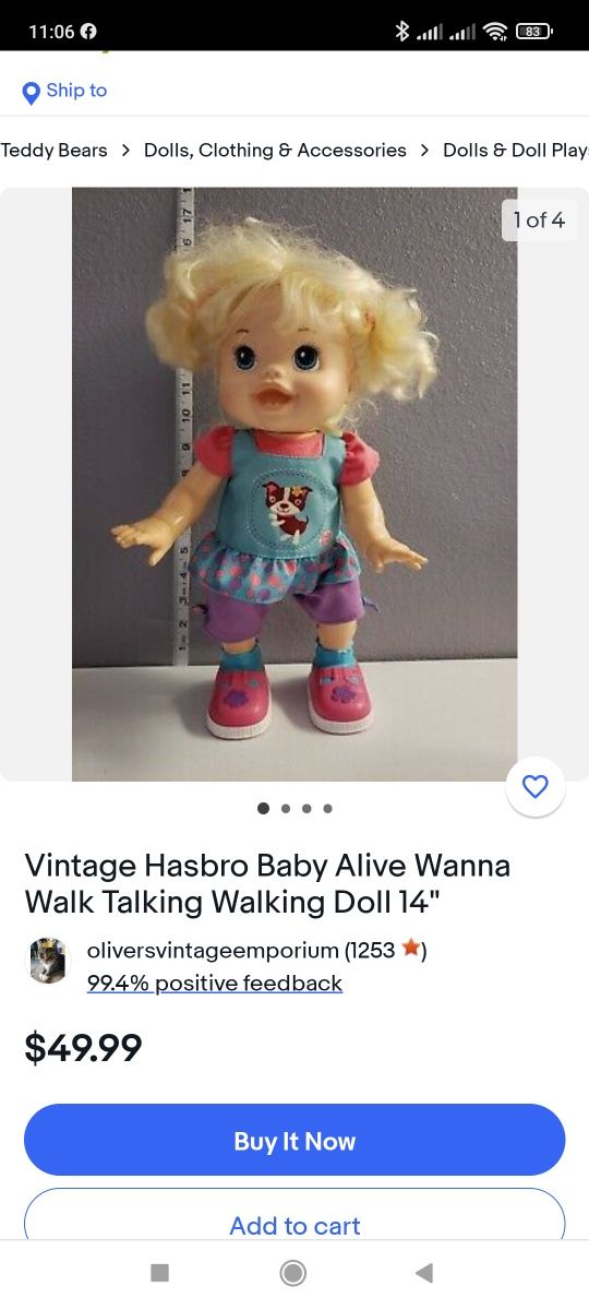 Інтерактивна, вінтажна лялька Hasbro Baby Alive Wanna Walk Talking