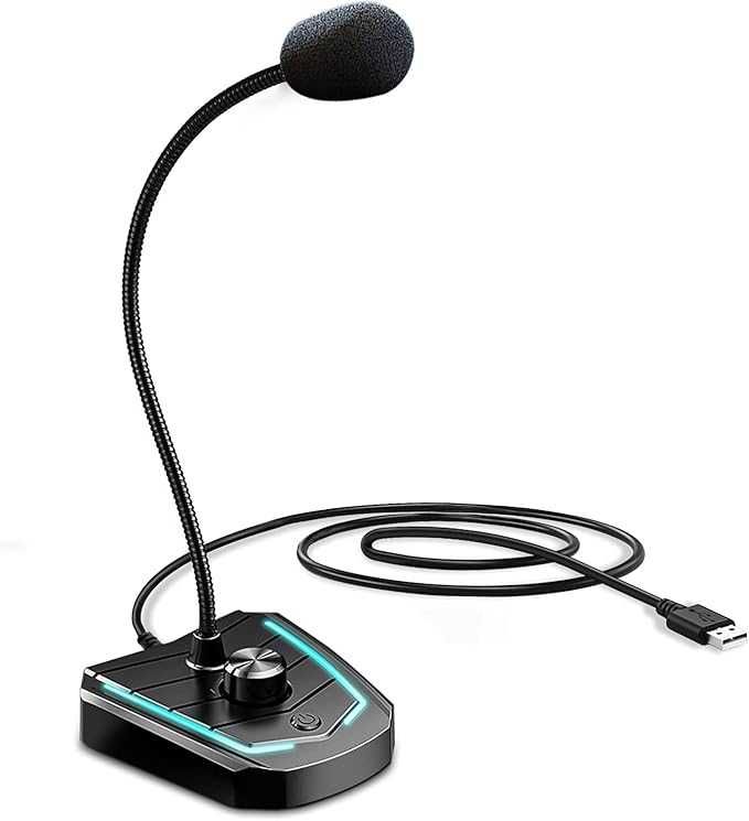 Mikrofon do podcastów gier do PC/laptopa/PS4 LED USB wejście słuch 3,5