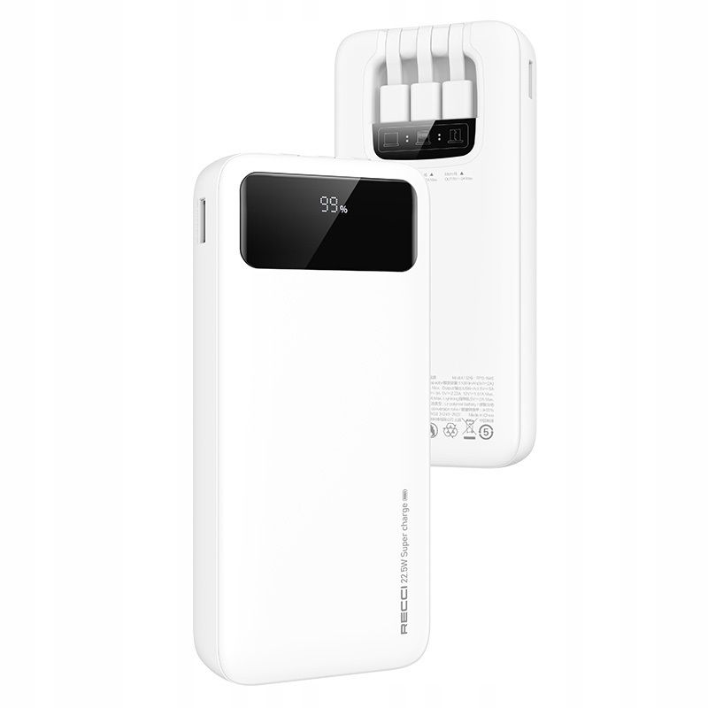Szybki Powerbank 20000Mah 22,5W 3A Wbudowane Kable Usb-C Do Lightning