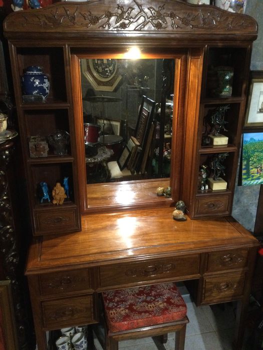 Toucador Secretária banqueta Madeira maciça de Pau Rosa China Anos 50