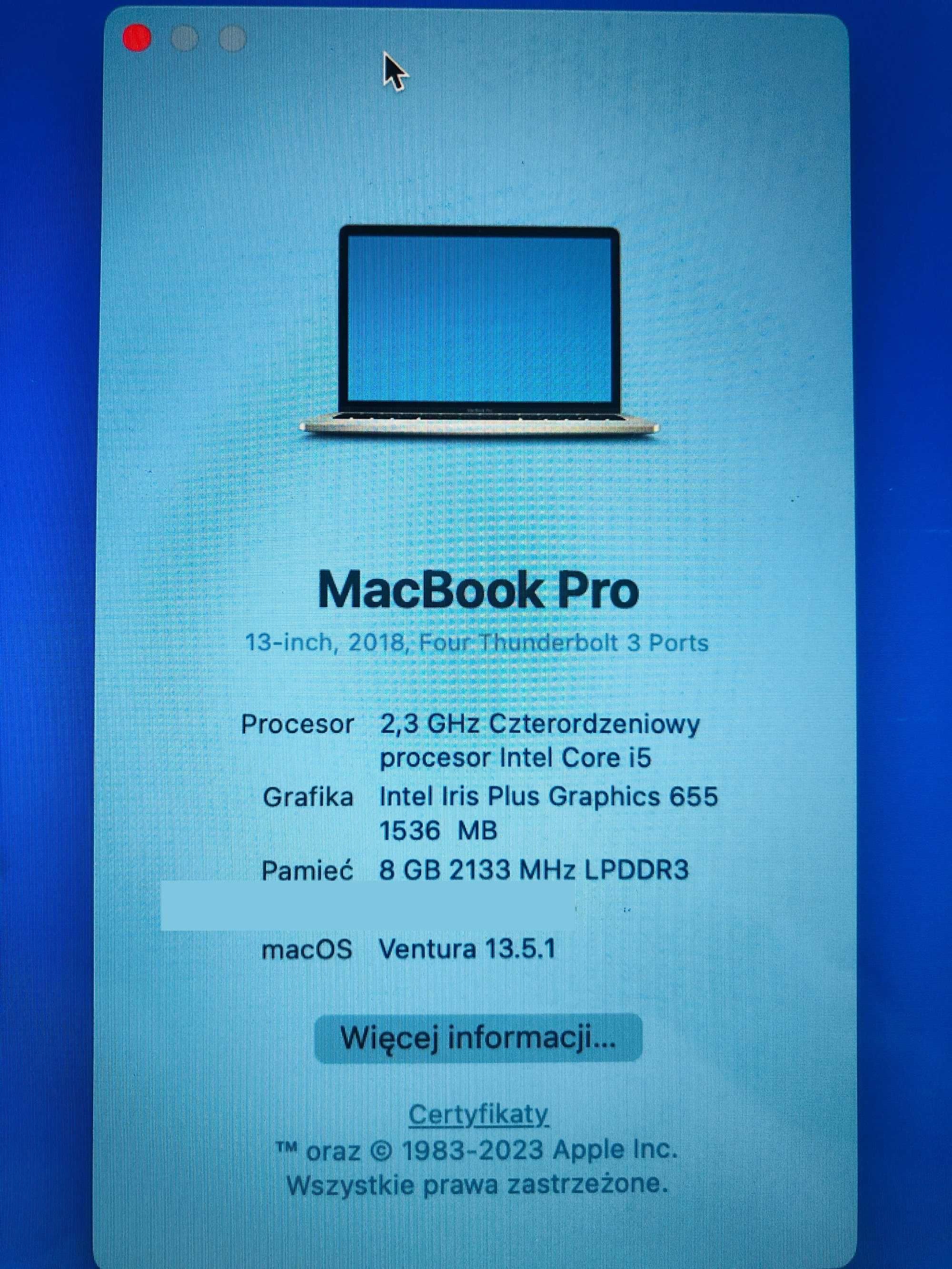 MacBook Pro 13-calowy 4-rdzeniowy PIERWSZY WŁAŚ. - STAN BARDZO ZADBANY