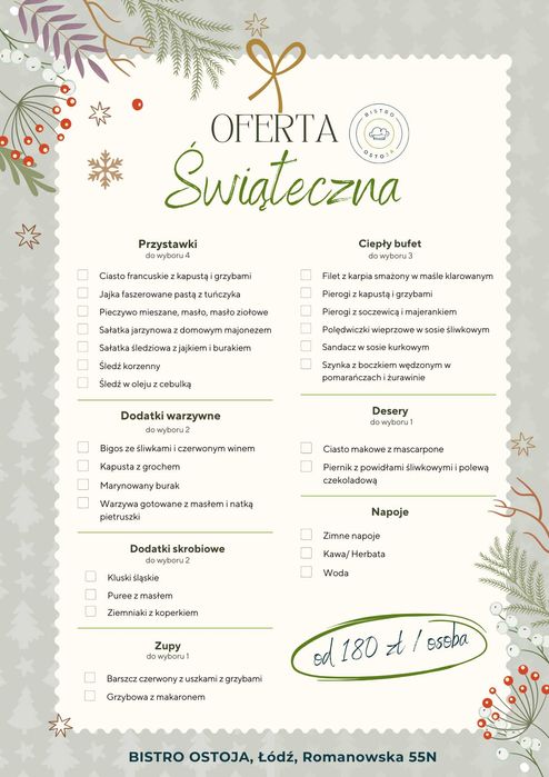 Catering świąteczny | Wigilia firmowa | Sala / Bistro / Dostawa | Łódź