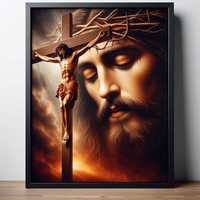 Wyjątkowy obraz "Jezus Chrystus na krzyżu" 21x30cm - w czarnej ramie