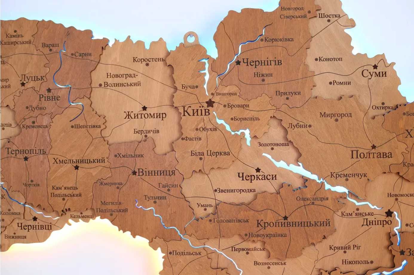 Мапа України з дерев ’яна з підсвіткою