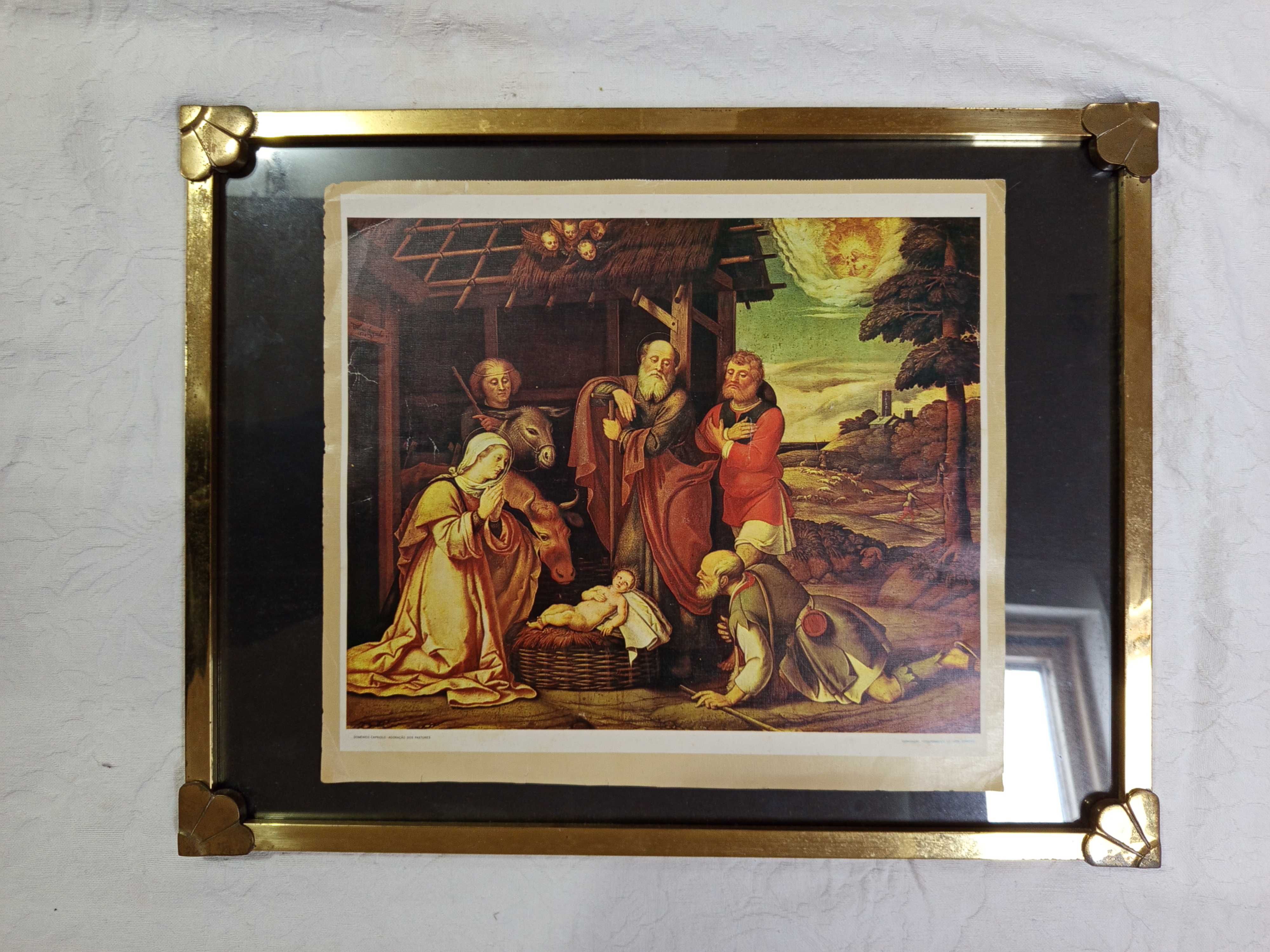 Moldura metálica dourada c/ vidro 67x44 cm p/ espelho ou quadros