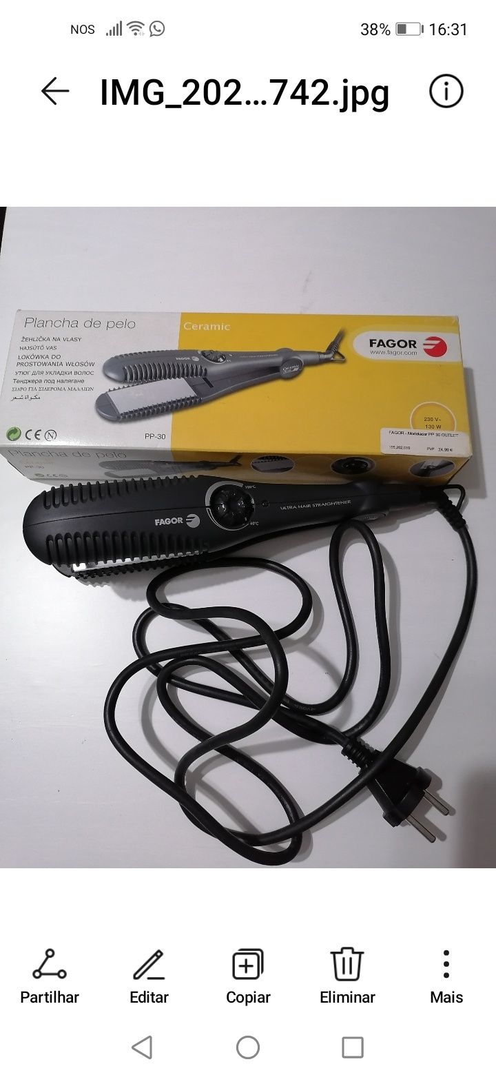 Prancha de Cabelo Marca Fagor - NOVA