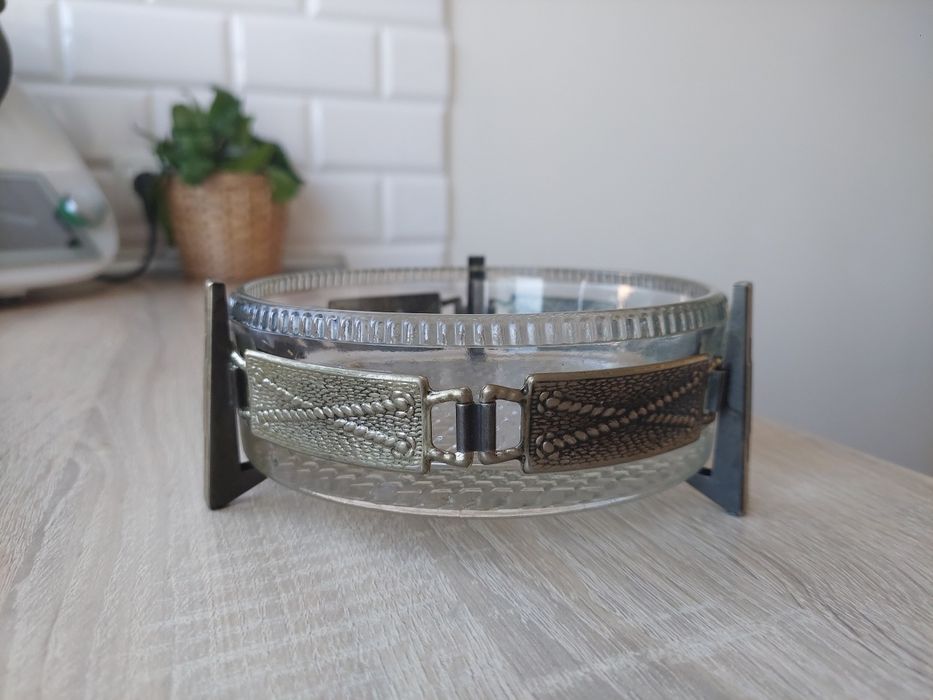 Patera modernistyczna kryształ mosiądz retro vintage prl