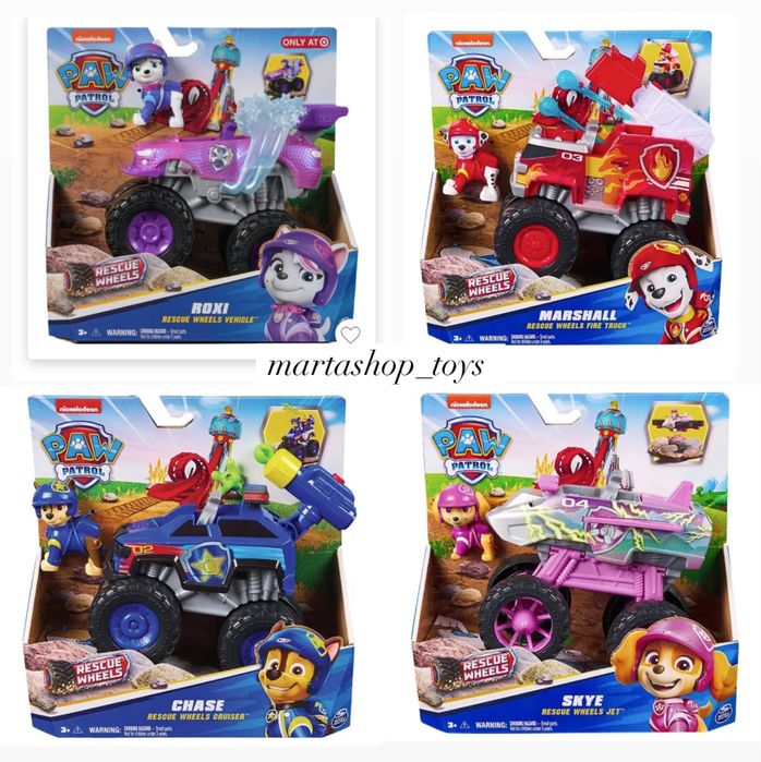 Paw Patrol Rescue Wheels skye, marshall, chase, roxi щенячий патруль