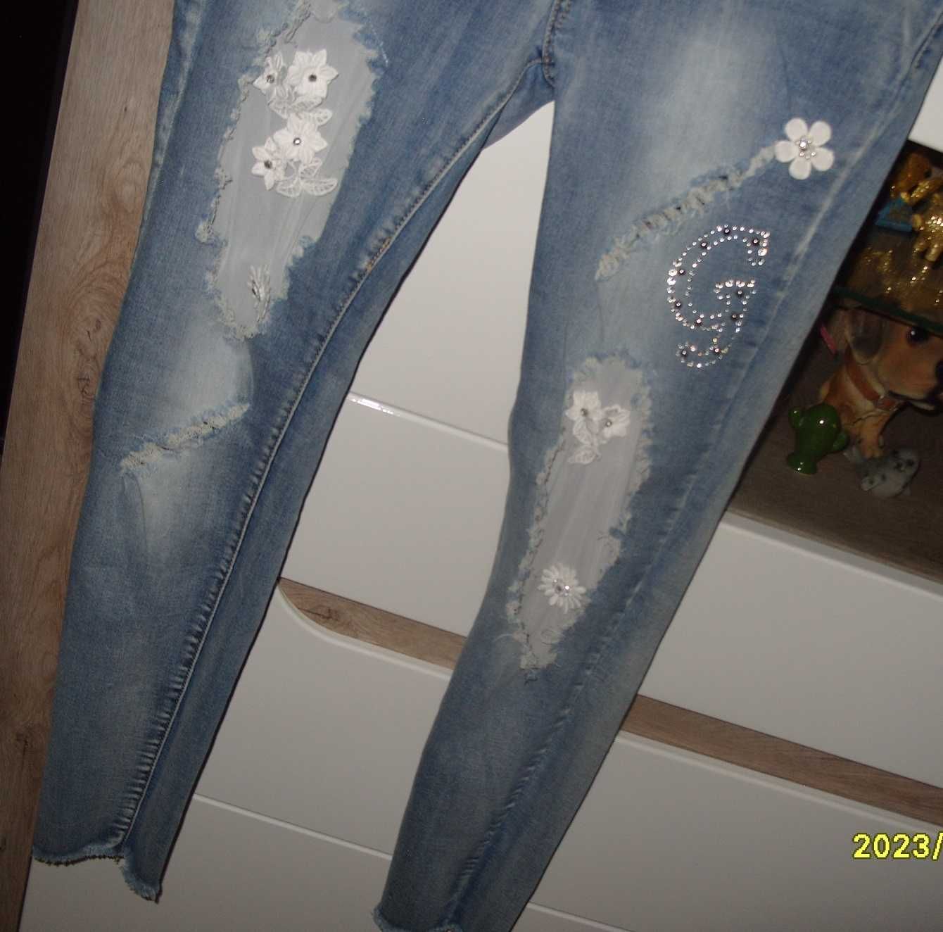 GOURD _ Jeansy cyrkonie ,siatka dziury_ r.30  S/M /L