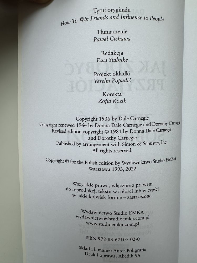„Jak zdobyć przyjaciół i zjednać sobie ludzi” Dale Carnegie JAK NOWA