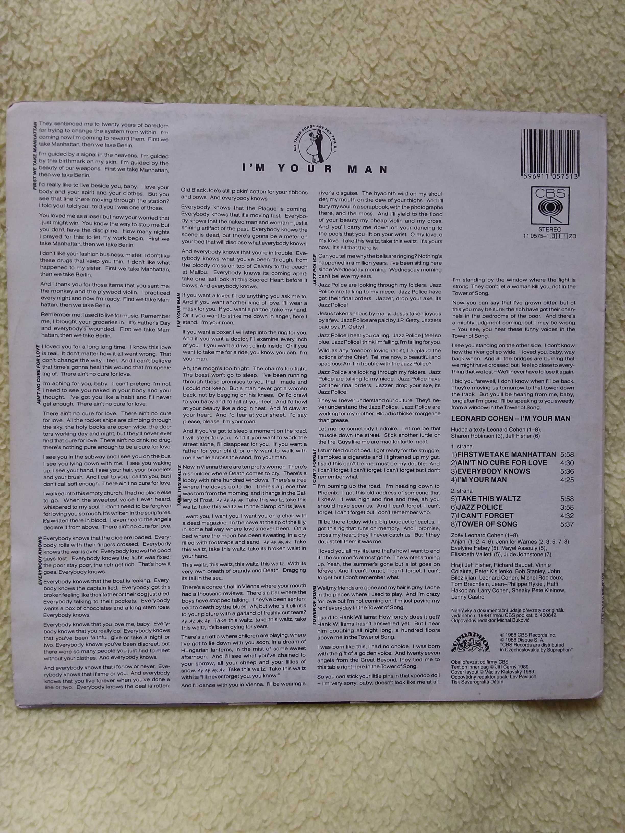 Leonard Cohen - I'm Your Man winyl (VG+/VG-)