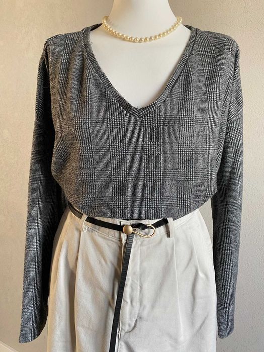 Szary sweter damski wiskoza szkocka krata ciepły jesień duży rozmiar