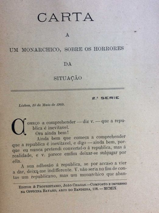 Cartas politicas. Por João Chagas. Ano 1909. Carta n.º23
