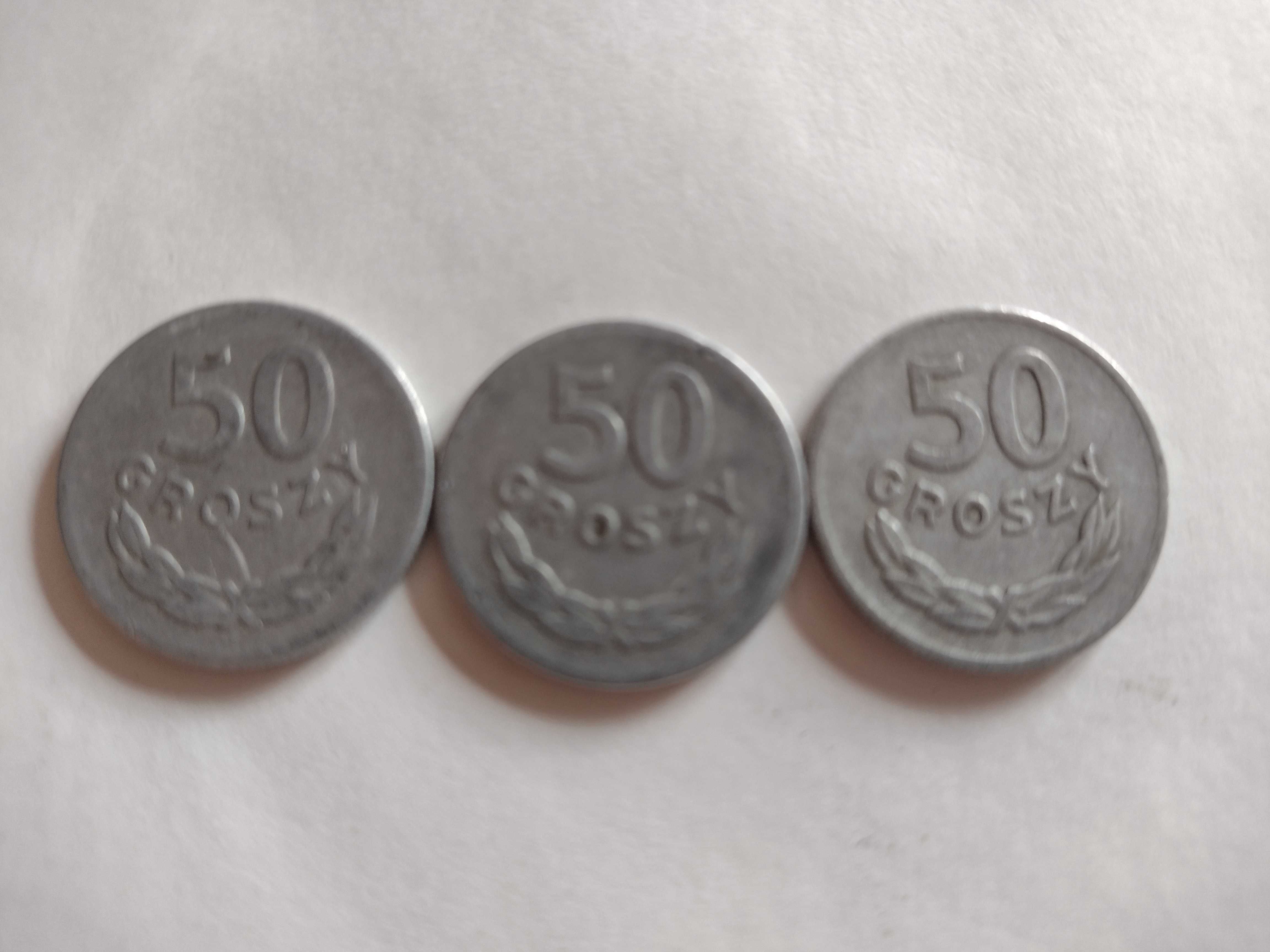 Trzy sztuki 50 groszy z 1949 bez znaku mennicy