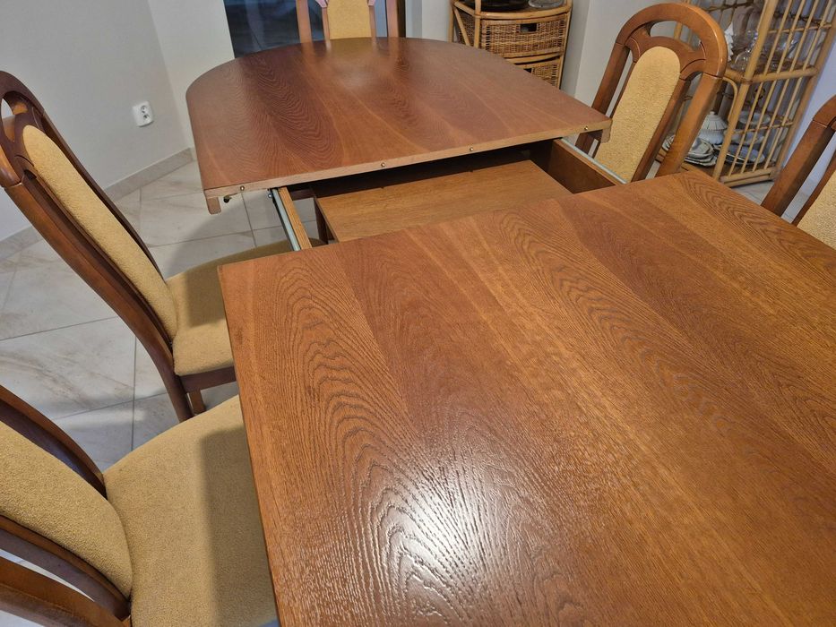 Stół do jadalni drewniany 200x90 rozkładany +0,5 m + 6 krzeseł