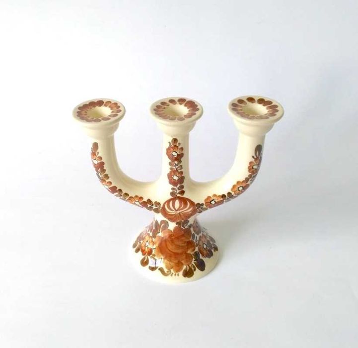 Świecznik z rustykalną brązową dekoracją Fajans Włocławek