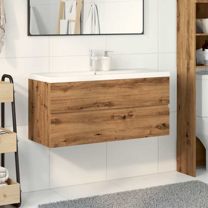 vidaXL Szafka z wbudowaną umywalką, dąb artisan