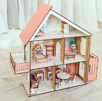 Домик деревянный для кукол с лифом, с мебелью, кукольный домик