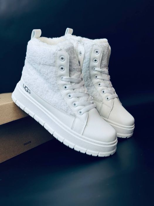 Кроссовки кеды сникерсы UGG / кожаные белые ботинки ugg/ угги ботінки