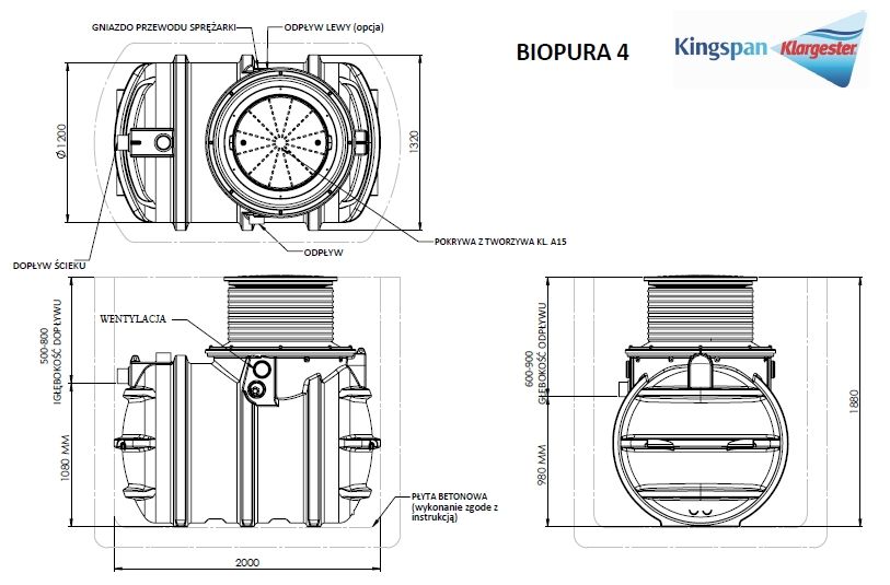 Oczyszczalnia biologiczna BIOPURA 4 BIOFICIENT A KINGSPAN dla 4 osób