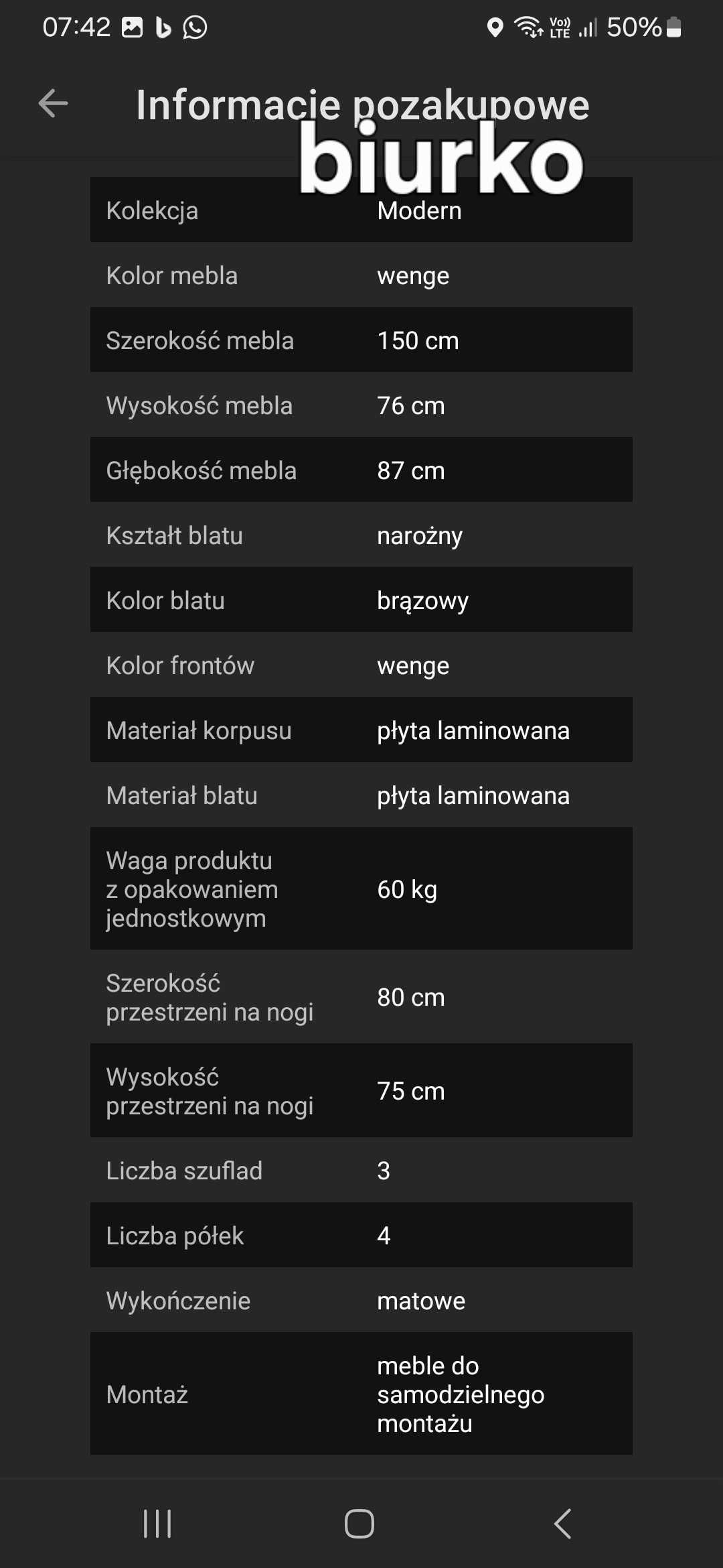 Komoda i biurko narozne