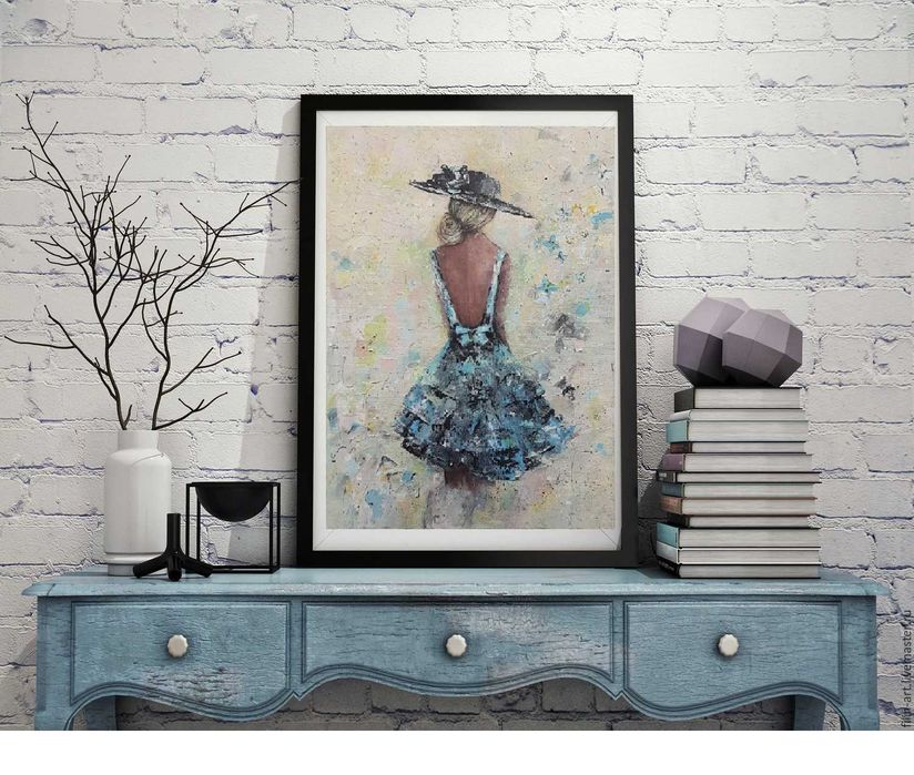 Дівчина з метеликами. Картина акрилом на полотні 30х40см