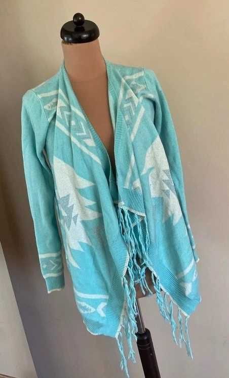 Nowy fisbone sweter frędzle narzutka angora wzory aztec m l 38 40