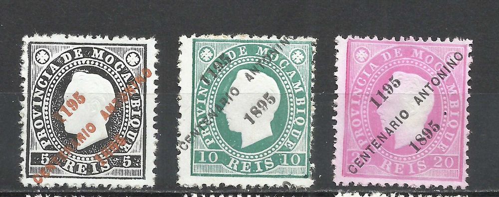 Selos Ex-colónias, Moçambique D. Luís I, fita direita 1895, como novos