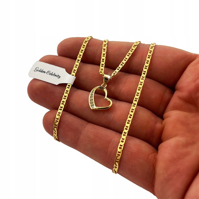 Złoty Naszyjnik Damski Serce / Łańcuszek Gucci + Zawieszka Srebro 925/