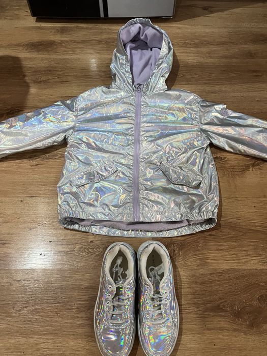 Kurtka 140 i buty 35/36 holgraficzne