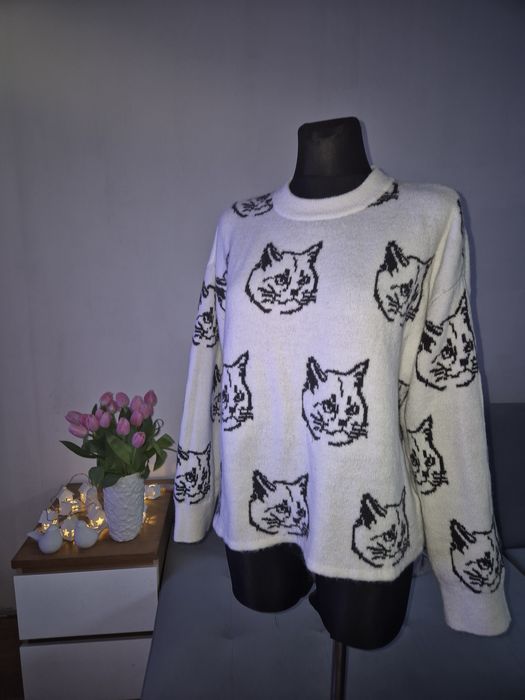 Sweter w kotki h&m rozm M biało czarny jak nowy