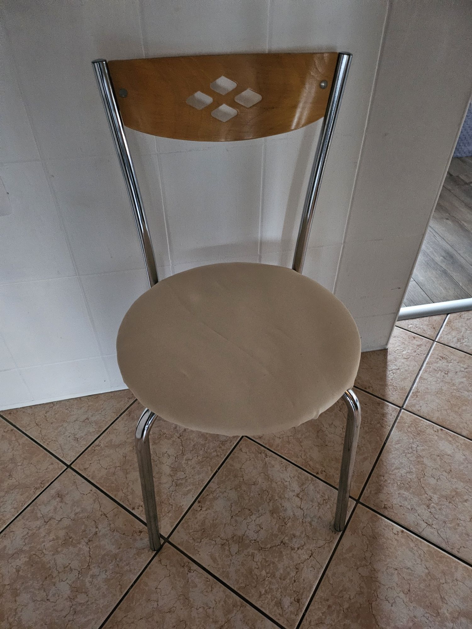 Krzesła do jadalni kuchni metalowe beżowe 3 sztuki