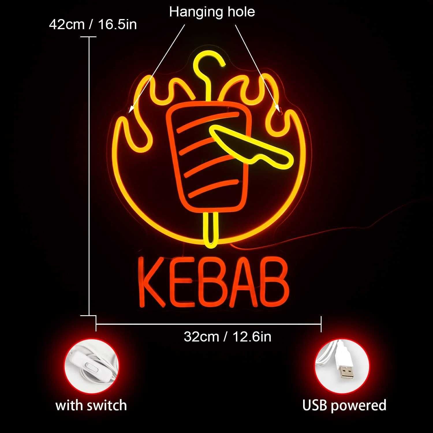 Sinal Luminoso Néon LED em Acrílico com Logo de " KEBAB "