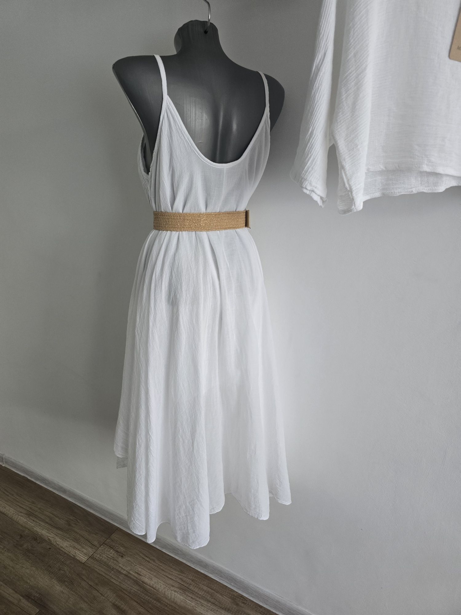 Przepiękna elegancka sukienka biała z narzutką 2 w 1 Bawełna 100% rozm