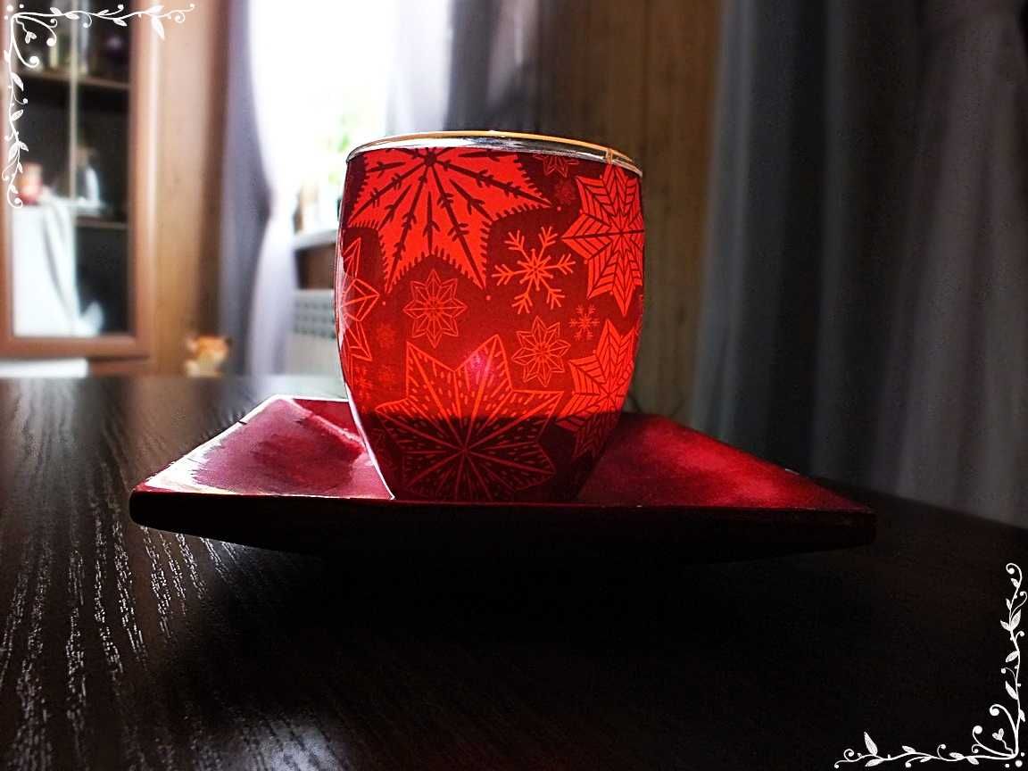 Czerwony świecznik przepiękny szkło i ceramika komplet na Walentynki